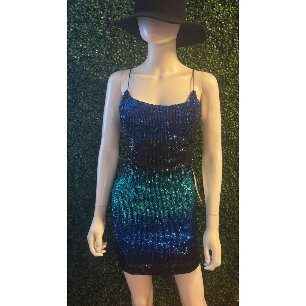 Vintage Blue Green Ombre' Sequin Mini Dress Size 5/6